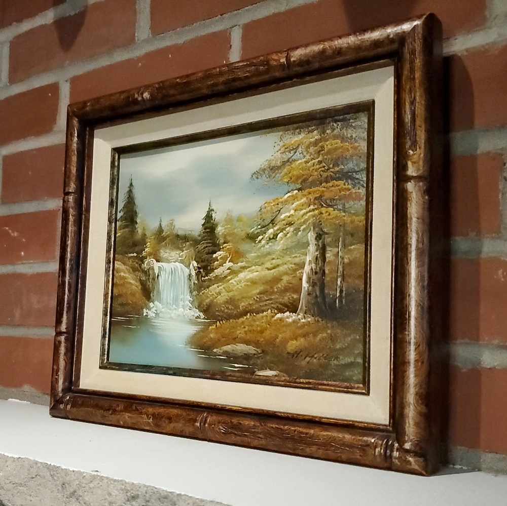 Oil Painting Landscape Trees Waterfall Signed H. Miller Season Fall Autumn VTG - Picture 10 of 16